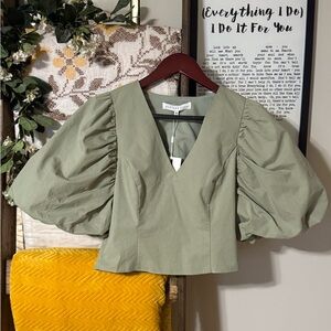 Endless Rose Sage Green Puff Sleeve Blouse